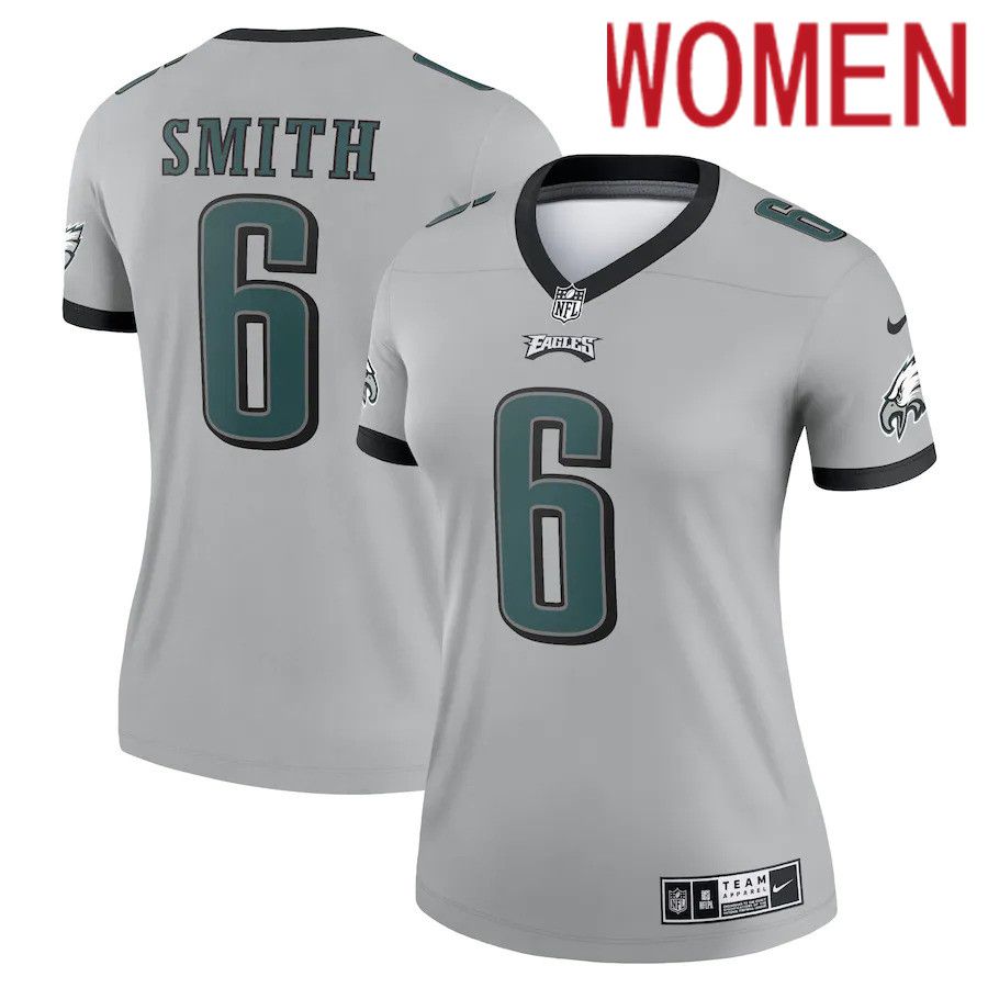 Women Philadelphia Eagles 6 DeVonta Smith Nike Silver Inverted Legend NFL Jersey